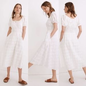 Madewell NWT Seersucker Check Puff Sleeves Sophia Midi Dress White Size Medium
